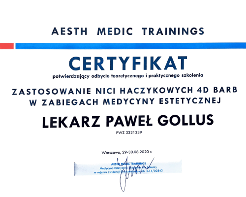 Paweł Gollus certyfikaty medycyna estetyczna 2021-10