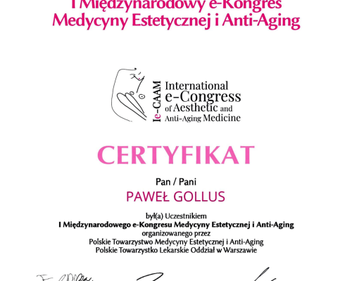 Paweł Gollus certyfikaty medycyna estetyczna 2021-14